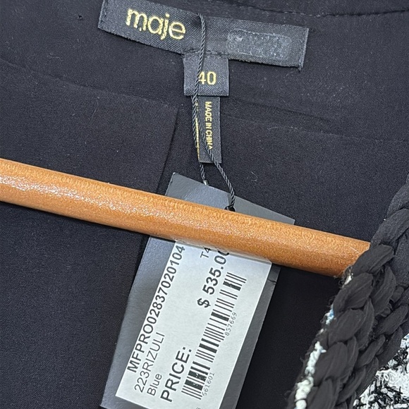 New Maje Tweed Effect Dress Blue Black Plaid Button Front Mini Size 40/L - Picture 10 of 16